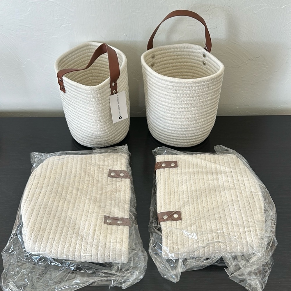 Elegant Cream Storage Baskets with Brown Accents
